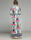 Classic Floral Print Long Sleeve Royal Court Dress