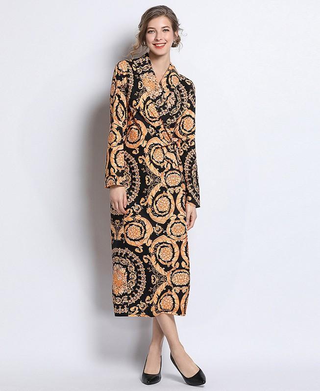 Fashion Casual Royal Court Print Midi Dress