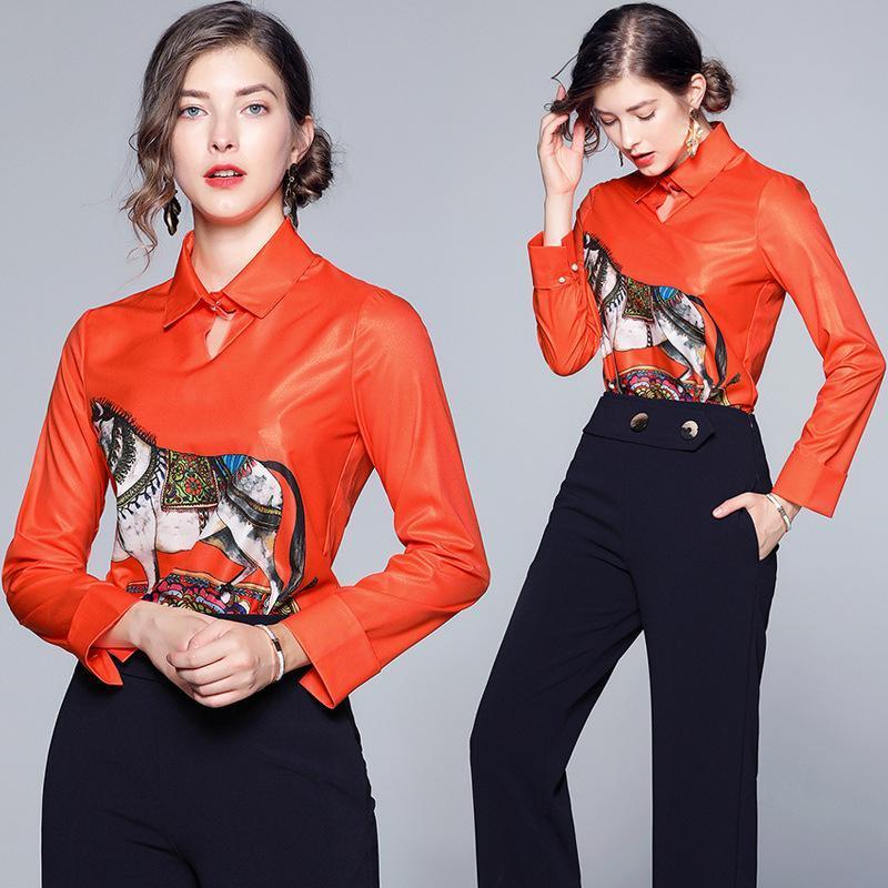 New Long Sleeve POLO Collar Animal Print Shirt