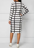 Casual Black And White Plaid Zipper Slim Office Tight Dress S-5XL