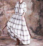Cotton and Linen Plaid Large Size Casual Maxi Dress
