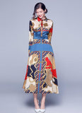 Lapel Fashion Print Long-sleeved Slim Dress