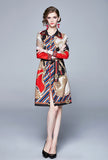 Fashion Print Long Sleeve Midi Dress