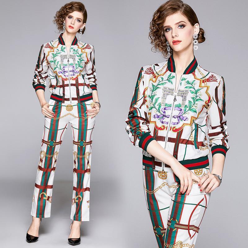 Fashion Long Sleeve Jacket + Print Pant