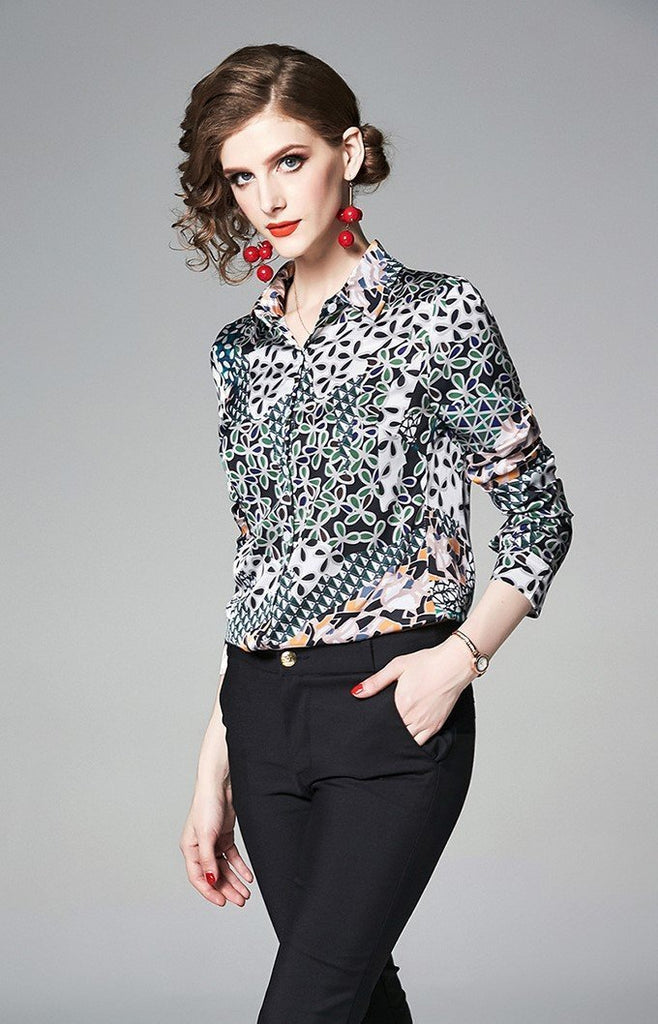 Fashionable Floral Printed Lapel Shirt