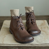 Cowhide vintage lace-up soft Martin boots_brown