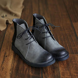 Cowhide handmade lace-up Martin boots_gray