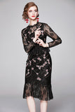 Black Embroidered Slim Fashion Fishtail Dress