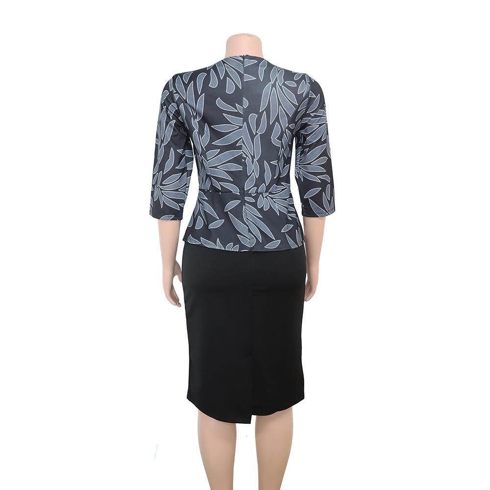 Elegant Printed Patchwork Half Sleeve High Waist Bodycon Dress L-3XL