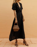 Suit Collar Single-Breasted Slim Maxi Dress