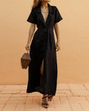 Suit Collar Single-Breasted Slim Maxi Dress