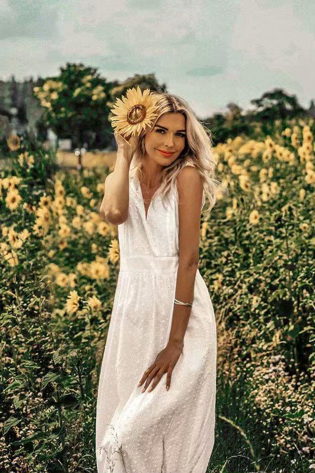 Sunflower sea white summer dress