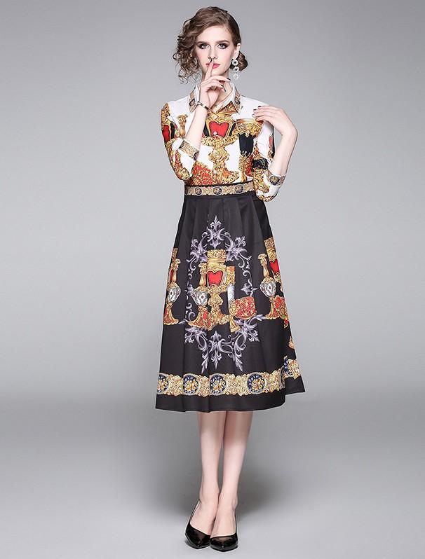 Fashion Elegant Floral Print Midi Dress