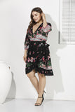 Floral Print Boho V Neck Half Sleeve Ruffle Dress XL-4XL