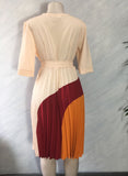 Elegant Pleated V-Neck High Waist Patchwork A-Line Dress