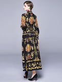 Lapel Fashion Floral Print Royal Court Dress