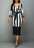 Elegant Retro Zebra Pattern High Waist Wrap V-neck Midi Dress S-5XL