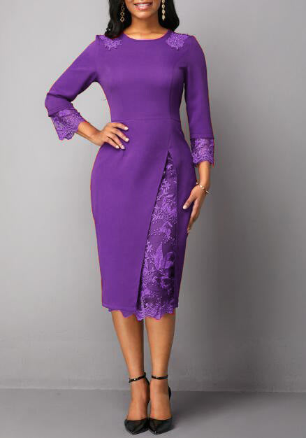 Plus Size Lace Stitching Midi Dress S-5XL