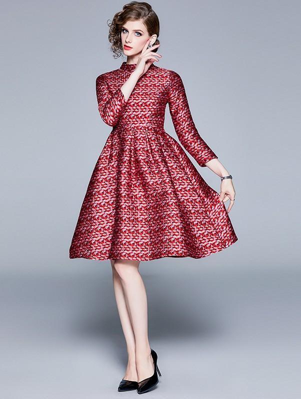 Fashion Jacquard Slim Mid-length Dress