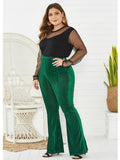 Green Vintage Elastic High Waist Slim Flare Pants XL-4XL