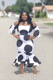 Off-the-shoulder Printed Fishtail Plus Size Dress