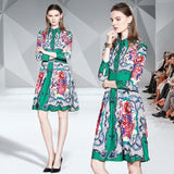 Fashion Lapel Long Sleeve Print Slim Mid-length Dress