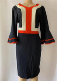 Elegant Colorblock Ruffle Sleeve V-Neck Dress L-4XL