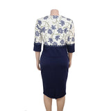 Printed Lace Solid Color Round Neck Skirt Suit XL-4XL