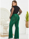 Green Vintage Elastic High Waist Slim Flare Pants XL-4XL