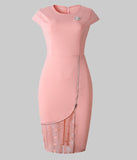 Sexy Lace Stitching Short Sleeve Midi Dress M-2XL