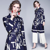 Lapel Letter Printed Long Sleeve Mid-length Trench Coat