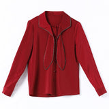 Fashion Red Knot Bow Long Sleeve Shirt