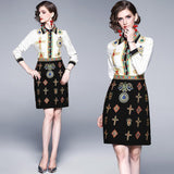 Elegant Print Shirt + Embroidered Skirt