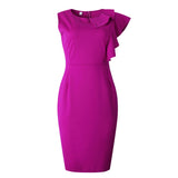 Purple Summer Sleeveless Ruffles Simple Elegant Midi Dress S-3XL