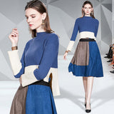 Fashion Contrast Sweater + Stitching Skirt Suit