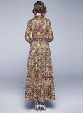 Fashion Lapel Leopard Print Long-sleeved Long Dress