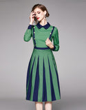 Doll Collar Women's Green Long Sleeves Midi Dresses