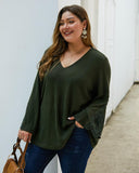 Lace Deep V-Neck Long Flare Sleeve Loose Knitted Pullovers Mesh Tops XL-4XL