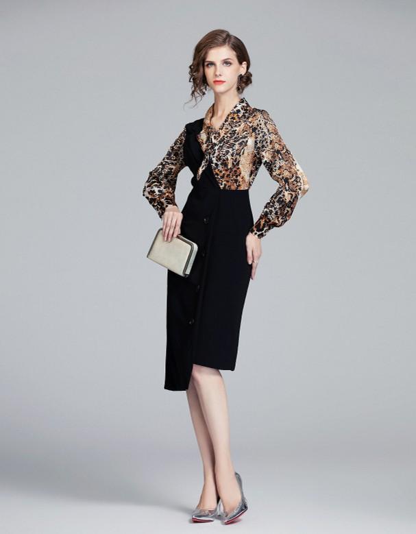 New Leopard Patchwork Irregular Hem Dress