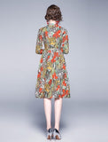 New Single-breasted Long-sleeved Long Floral Dress