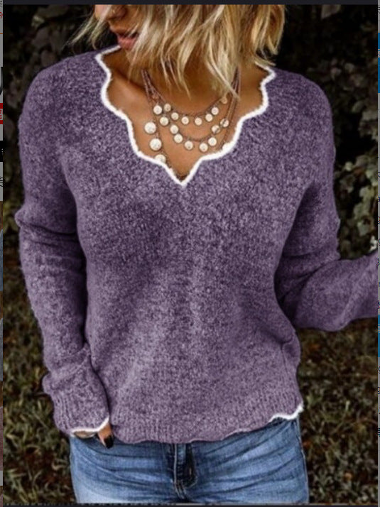 V-neck knitted fashion pullover sweater-10 colors