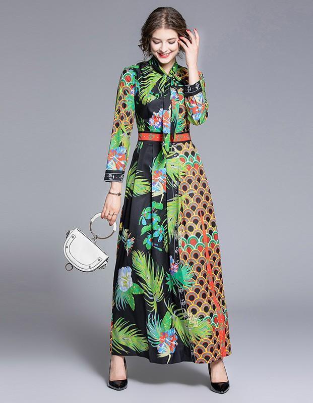 Fashion Waist Slim Floral Print Dress