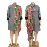 Plus Size Print Striped Shirt Midi Dress