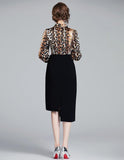 New Leopard Patchwork Irregular Hem Dress