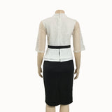 O-Neck Three Quarter Solid Color Lace Patchwork Skirt Suits L-4XL