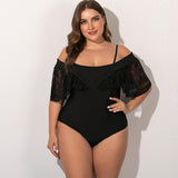 Sexy Black Lace Hollow One Piece Swimsuit L-4XL