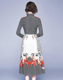 Lapel Fashion Print Long-sleeved Dress