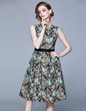 Round Neck Fashion Print Slim Mid-length A-line Dress