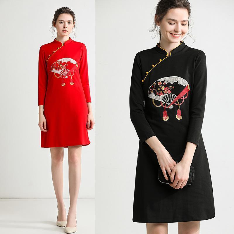 Heavy-duty Embroidery Improved Cheongsam Midi Dress