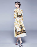 Lapel Long Sleeve Fashion Print Slim Mid-length Dress